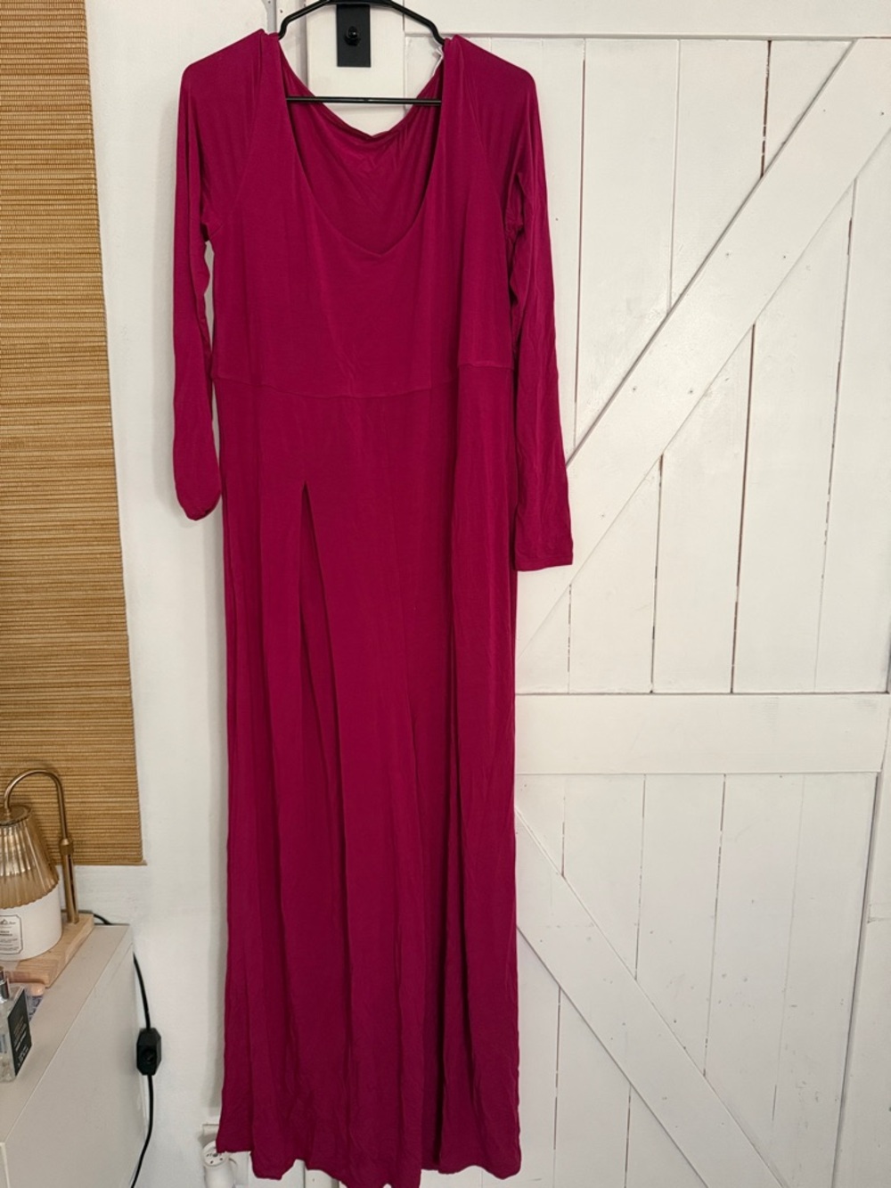 Blogilates Cascade v neck jumpsuit sz 1x Long Sleeve Maxi Dress in Magenta